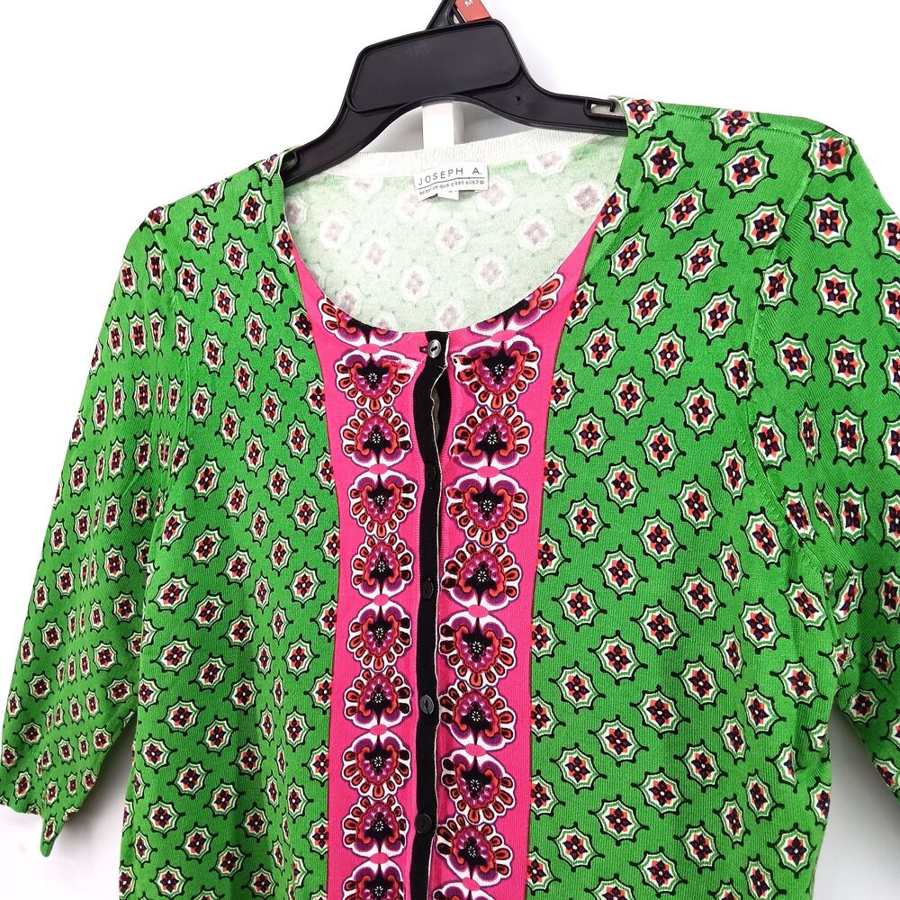 Joseph A. Sweater Women Size XL Green Floral 3/4 Sleeve Button Up Cardigan - Picture 2 of 6